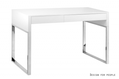 Birouri si mese - Birou Bora 120 cm MDF alb lucios cu sertare, picioare otel crom, S-499-22199 - Unique