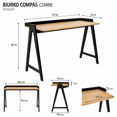 Birou Compas 123x53x80 cm, Negru - King Home [14]