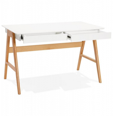 Birou stil scandinav Hobbit 120x70 cm cu sertare, MDF alb / picioare lemn stejar, OT00530WH - Kokoon [1]