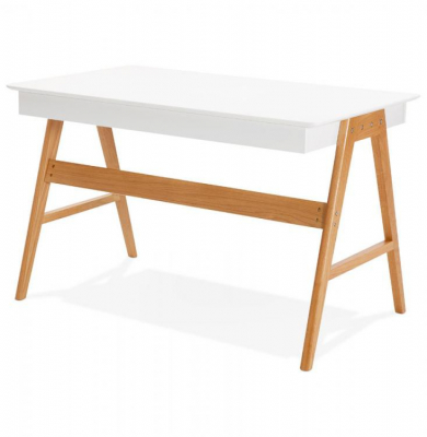 Birou stil scandinav Hobbit 120x70 cm cu sertare, MDF alb / picioare lemn stejar, OT00530WH - Kokoon [4]
