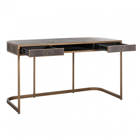 Birou gri piele vegana (PU) Juho 140x60 cm cu sertare, picioare aurii, 7535 - Richmond Interiors [5]