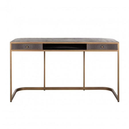 Birou gri piele vegana (PU) Juho 140x60 cm cu sertare, picioare aurii, 7535 - Richmond Interiors [3]