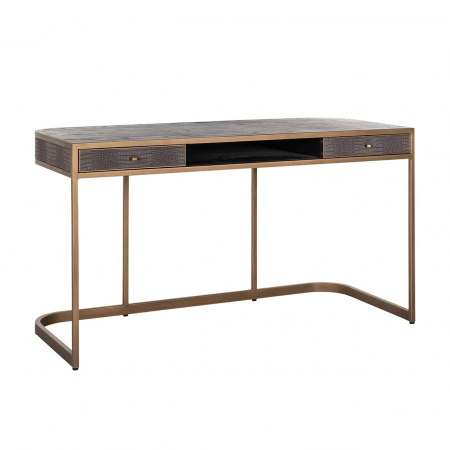 Birouri si mese - Birou gri piele vegana (PU) Juho 140x60 cm cu sertare, picioare aurii, 7535 - Richmond Interiors