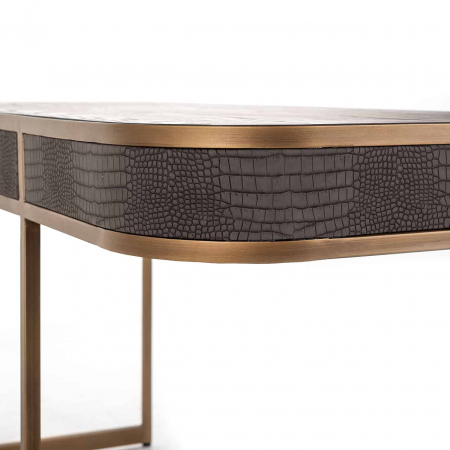 Birou gri piele vegana (PU) Juho 140x60 cm cu sertare, picioare aurii, 7535 - Richmond Interiors [8]