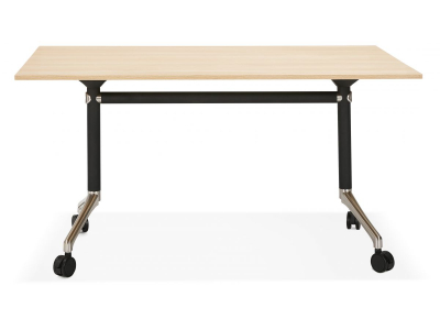Birou lemn natur cu roti Neves 140x70 cm blat reglabil, pal melaminat / baza neagra si crom, OT01090NA - Kokoon [10]