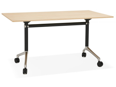 Birou lemn natur cu roti Neves 140x70 cm blat reglabil, pal melaminat / baza neagra si crom, OT01090NA - Kokoon [1]
