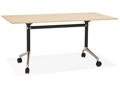 Birou lemn natur cu roti Neves 160x80 cm blat reglabil, pal melaminat / baza neagra si crom, OT00850NA - Kokoon [2]