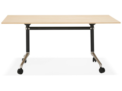 Birou lemn natur cu roti Neves 160x80 cm blat reglabil, pal melaminat / baza neagra si crom, OT00850NA - Kokoon [10]