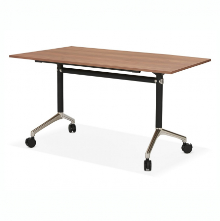 Birouri si mese - Birou lemn nuc cu roti Neves 140x70 cm blat reglabil, pal melaminat / baza neagra si crom, OT01100WA - Kokoon