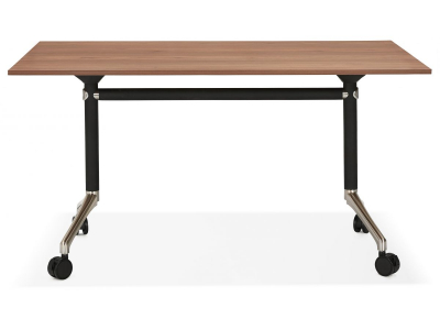 Birou lemn nuc cu roti Neves 140x70 cm blat reglabil, pal melaminat / baza neagra si crom, OT01100WA - Kokoon [10]