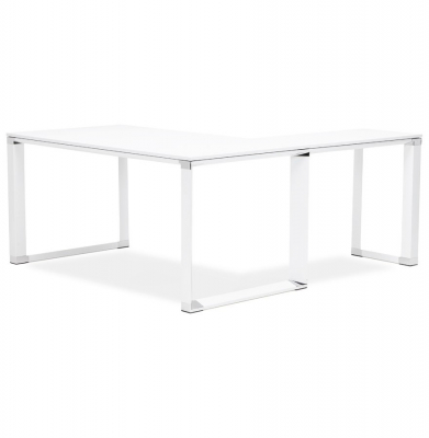 Birou managerial alb Warner 170 cm in forma de L, pal melaminat, picioare albe otel, OT00200WH - Kokoon [8]