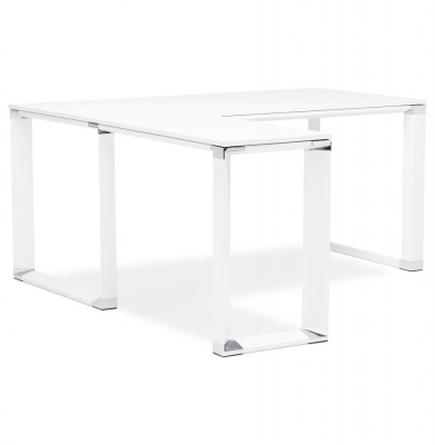 Birou managerial alb Warner 170 cm in forma de L, pal melaminat, picioare albe otel, OT00200WH - Kokoon [5]