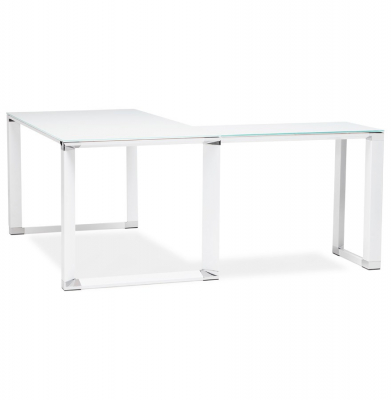 Birou managerial alb in forma de L Warner III 170 cm, sticla securizata alba, picioare albe otel, OT00210WH - Kokoon [9]