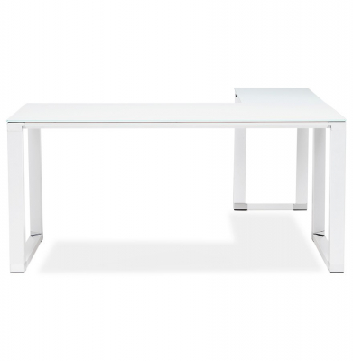 Birou managerial alb in forma de L Warner III 170 cm, sticla securizata alba, picioare albe otel, OT00210WH - Kokoon [11]