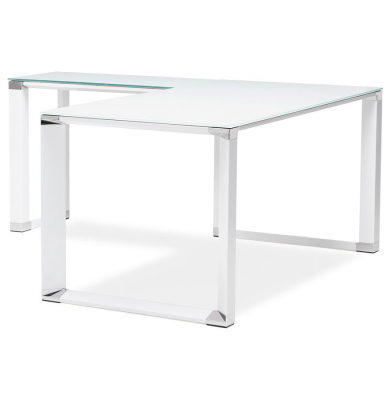 Birou managerial alb in forma de L Warner III 170 cm, sticla securizata alba, picioare albe otel, OT00210WH - Kokoon [1]