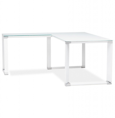 Birou managerial alb in forma de L Warner III 170 cm, sticla securizata alba, picioare albe otel, OT00210WH - Kokoon [3]