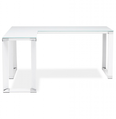Birou managerial alb in forma de L Warner III 170 cm, sticla securizata alba, picioare albe otel, OT00210WH - Kokoon [6]