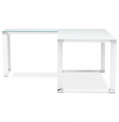 Birou managerial alb in forma de L Warner III 170 cm, sticla securizata alba, picioare albe otel, OT00210WH - Kokoon [2]