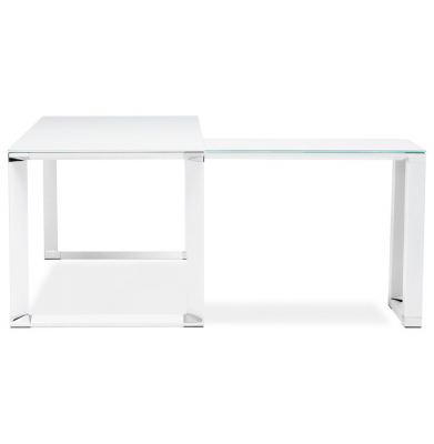 Birou managerial alb in forma de L Warner III 170 cm, sticla securizata alba, picioare albe otel, OT00210WH - Kokoon [8]