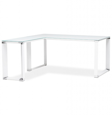 Birou managerial alb in forma de L Warner III 170 cm, sticla securizata alba, picioare albe otel, OT00210WH - Kokoon [5]