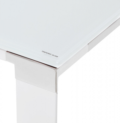 Birou managerial alb in forma de L Warner III 170 cm, sticla securizata alba, picioare albe otel, OT00210WH - Kokoon [14]