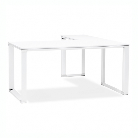Birouri si mese - Birou managerial alb Warner 170 cm in forma de L, pal melaminat, picioare albe otel, OT00200WH - Kokoon
