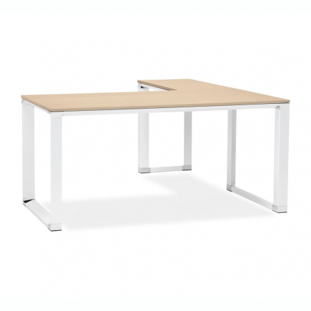 Birouri si mese - Birou managerial in forma de L Warner 170 cm, lemn natur pal melaminat, picioare albe otel, OT00580NAWH - Kokoon