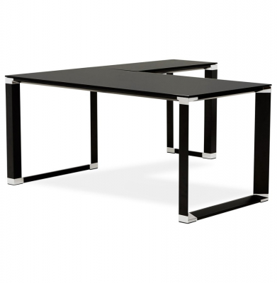 Birou managerial negru in forma de L Warner III 170 cm, sticla securizata neagra, picioare otel, OT00230BL - Kokoon [10]