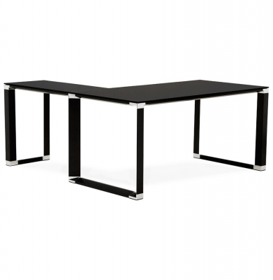 Birou managerial negru in forma de L Warner III 170 cm, sticla securizata neagra, picioare otel, OT00230BL - Kokoon [1]