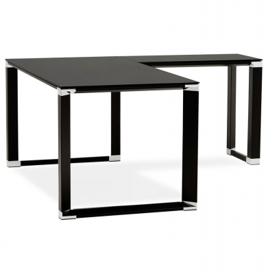 Birou managerial negru in forma de L Warner III 170 cm, sticla securizata neagra, picioare otel, OT00230BL - Kokoon [9]