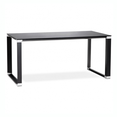 Birouri si mese - Birou managerial negru Warner III 200 x 100 cm, sticla securizata, picioare negre otel, OT01940BLBL - Kokoon