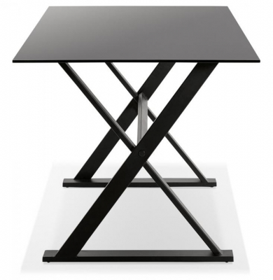 Birou negru premium Xenia 160x80 cm, blat sticla securizata neagra, picioare metal in forma de X, OT00620BL - Kokoon [2]
