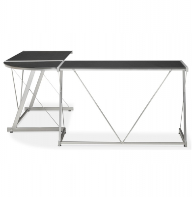 Birou negru modern Juha in forma de L 180x180 cm sticla securizata, picioare otel, OT00150BL - Kokoon [1]