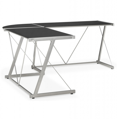 Birou negru modern Juha in forma de L 180x180 cm sticla securizata, picioare otel, OT00150BL - Kokoon [3]