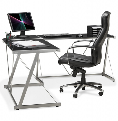 Birou negru modern Juha in forma de L 180x180 cm sticla securizata, picioare otel, OT00150BL - Kokoon [16]