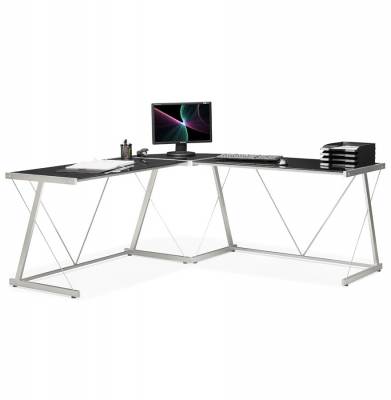 Birou negru modern Juha in forma de L 180x180 cm sticla securizata, picioare otel, OT00150BL - Kokoon [17]
