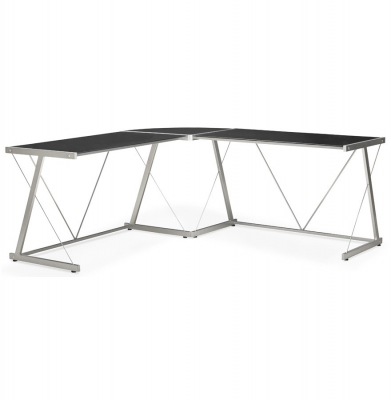 Birou negru modern Juha in forma de L 180x180 cm sticla securizata, picioare otel, OT00150BL - Kokoon [5]