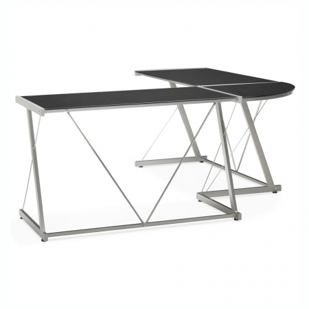 Birouri si mese - Birou negru modern Juha in forma de L 180x180 cm sticla securizata, picioare otel, OT00150BL - Kokoon