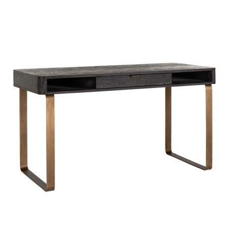 Birouri si mese - Birou negru premium cu sertar Basim, 140 cm, din stejar cu picioare din otel inoxidabil, 7371 - Richmond Interiors