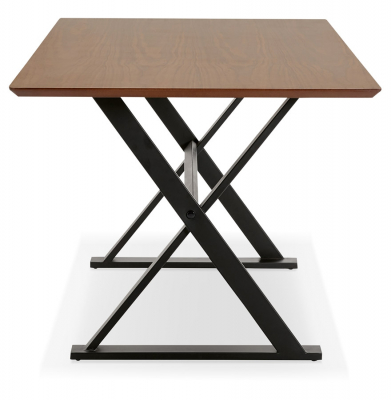 Birou premium Xenia 180x90 cm MDF furnir natural nuc, picioare negre metal forma X, stil industrial, OT00670WA - Kokoon [1]
