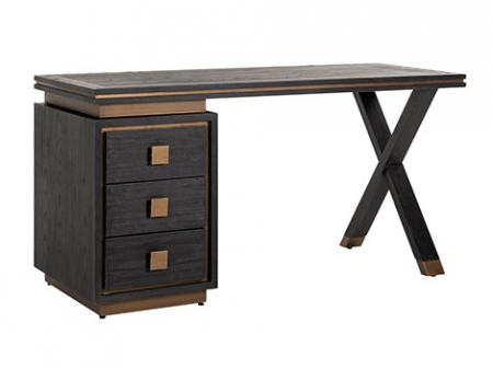 Birou premium Bever 60x150 cm din furnir de stejar si elemente de otel inoxidabil auriu, 7491 - Richmond Interiors [1]