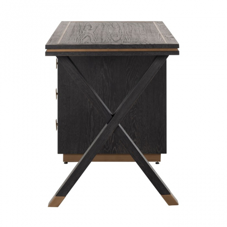 Birou premium Bever 60x150 cm din furnir de stejar si elemente de otel inoxidabil auriu, 7491 - Richmond Interiors [2]