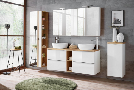Blat baie, diferite dimensiuni, MDF finisaj stejar, pentru masti de baie cu lavoar aplicat, gama Capri (Cosmos/Oak/White), COMAD [4]