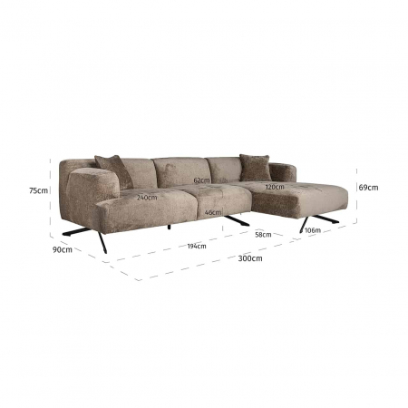 Canapea Donovan 3 locuri + lounge dreapta (Bergen 104 taupe chenille), S5139 TAUPE CHENILLE - Richmond Interiors [4]