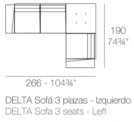 Canapea exterior in L pe stanga, cu 3 locuri+masa premium Delta, 266x190x72 cm, 76017 - Vondom [1]