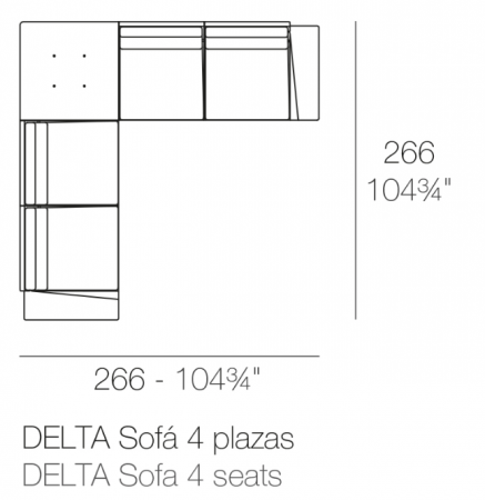 Canapea exterior pe colt simetrica, cu 4 locuri+masa premium Delta, 266x266x72 cm, 76018 - Vondom [1]