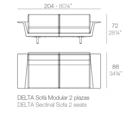 Canapea exterior premium Delta, 2 locuri 204x88x72 cm, rasina de polietilena, structura aluminiu, 76009F - Vondom [1]