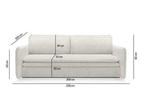 Canapea Sense Slim 230x103x82 cm, Țesătură Sztruksowa Bej Deschis - King Home [4]