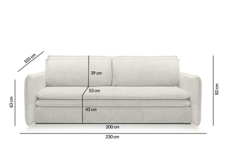 Canapea Sense Slim 230x103x82 cm, Țesătură Sztruksowa Bej Deschis - King Home [12]