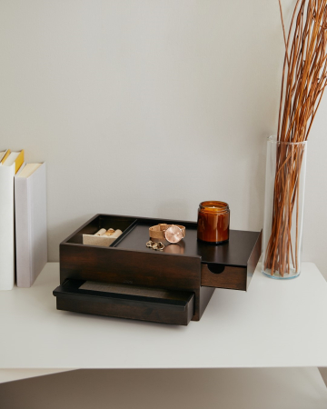 Casetă pentru Bijuterii Stowit 26x22x12 cm, Lemn și Metal Negru, Nucă - Umbra [2]